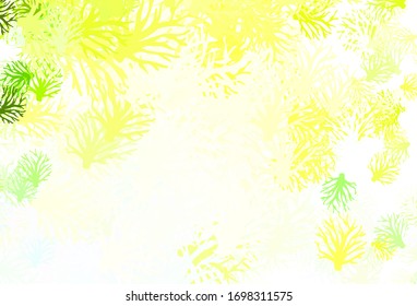 Color verde claro, fondo abstracto de vector amarillo con ramas. Ilustración de color brillante con hojas y ramas. Patrón para papeles pintados, libros coloreados.