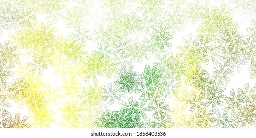 Light green, yellow vector abstract texture with leaves. Sketchy doodles with leaves on blurred background. Smart design for wrapping, wallpapers.