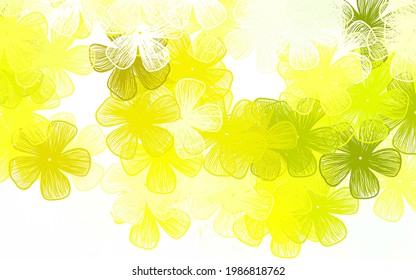 Light Green, Yellow vector abstract backdrop with flowers An elegant bright illustration with flowers. Doodle design for your web site.