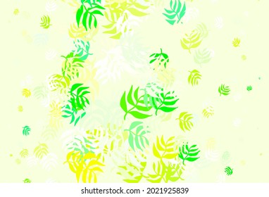 Light Green, Yellow vector abstract backdrop with leaves. Sketchy doodles with leaves on blurred background. Template for backgrounds of cell phones.