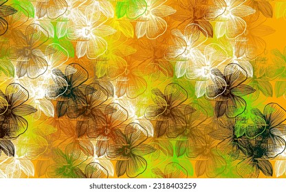 Light Green, Yellow vector abstract backdrop with flowers. Colorful illustration in doodle style with flowers. Elegant pattern for your brand book.