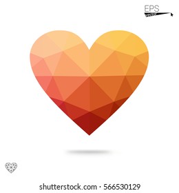 Light Green, Yellow vector abstract Triangle Geometrical Heart on white polygonal background. Happy Valentine's Day Greeting Card. Stock template for your design.