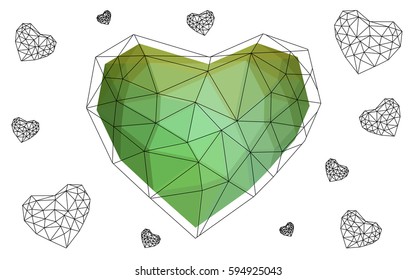 Light Green, Yellow vector abstract glitter heart shape on white background in love concept for valentine's day with sweet and romantic moment. Polygonal design for your business.