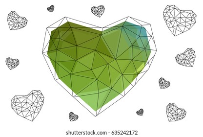 Light Green, Yellow vector abstract glitter heart shape on white background in love concept for valentine's day with sweet and romantic moment. Polygonal design for your business.
