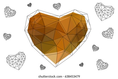 Light Green, Yellow vector abstract Triangle Geometrical Heart on white polygonal background. Happy Valentine's Day Greeting Card. Stock template for your design.