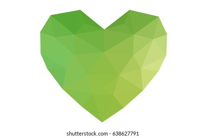 Light Green, Yellow vector abstract Triangle Geometrical Heart on white polygonal background. Happy Valentine's Day Greeting Card. Stock template for your design.