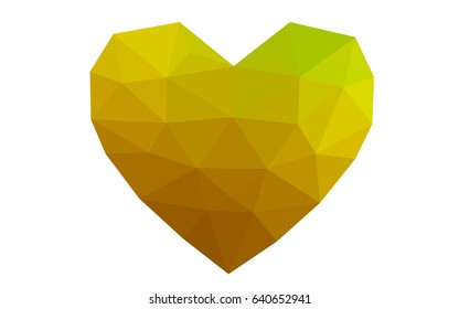 Light Green, Yellow vector abstract Triangle Geometrical Heart on white polygonal background. Happy Valentine's Day Greeting Card. Stock template for your design.