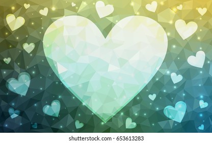 Light Green, Yellow vector abstract glitter heart shape on white background in love concept for valentine's day with sweet and romantic moment. Polygonal design for your business.