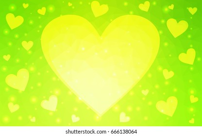 Light Green, Yellow vector abstract Triangle Geometrical Heart on white polygonal background. Happy Valentine's Day Greeting Card. Stock template for your design.