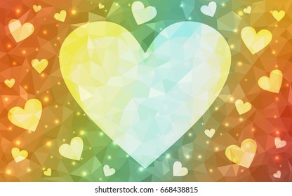 Light Green, Yellow vector abstract glitter heart shape on white background in love concept for valentine's day with sweet and romantic moment. Polygonal design for your business.