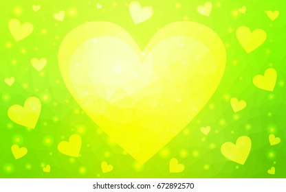 Light Green, Yellow vector abstract glitter heart shape on white background in love concept for valentine's day with sweet and romantic moment. Polygonal design for your business.