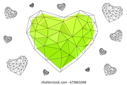 Light Green, Yellow vector abstract glitter heart shape on white background in love concept for valentine's day with sweet and romantic moment. Polygonal design for your business.