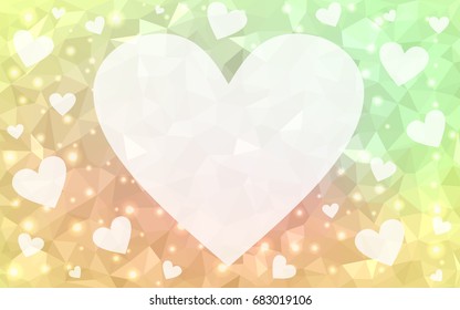Light Green, Yellow vector abstract glitter heart shape on white background in love concept for valentine's day with sweet and romantic moment. Polygonal design for your business.