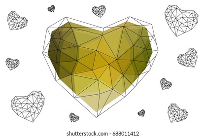 Light Green, Yellow vector abstract glitter heart shape on white background in love concept for valentine's day with sweet and romantic moment. Polygonal design for your business.