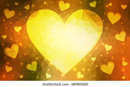 Light Green, Yellow vector abstract Triangle Geometrical Heart on white polygonal background. Happy Valentine's Day Greeting Card. Stock template for your design.