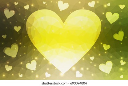 Light Green, Yellow vector abstract glitter heart shape on white background in love concept for valentine's day with sweet and romantic moment. Polygonal design for your business.