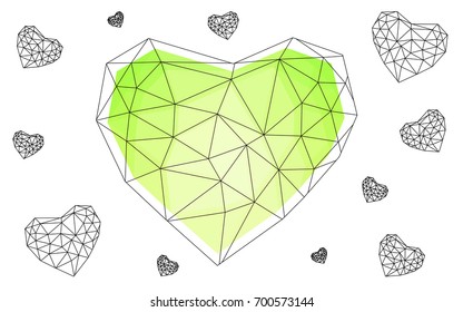 Light Green, Yellow vector abstract glitter heart shape on white background in love concept for valentine's day with sweet and romantic moment. Polygonal design for your business.