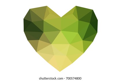 Light Green, Yellow vector abstract Triangle Geometrical Heart on white polygonal background. Happy Valentine's Day Greeting Card. Stock template for your design.