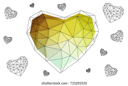 Light Green, Yellow vector abstract glitter heart shape on white background in love concept for valentine's day with sweet and romantic moment. Polygonal design for your business.
