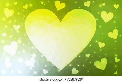 Light Green, Yellow vector abstract glitter heart shape on white background in love concept for valentine's day with sweet and romantic moment. Polygonal design for your business.