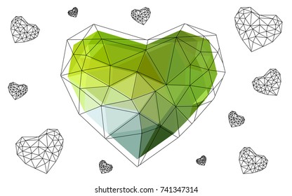 Light Green, Yellow vector abstract glitter heart shape on white background in love concept for valentine's day with sweet and romantic moment. Polygonal design for your business.