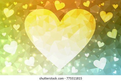 Light Green, Yellow vector abstract glitter heart shape on white background in love concept for valentine's day with sweet and romantic moment. Polygonal design for your business.