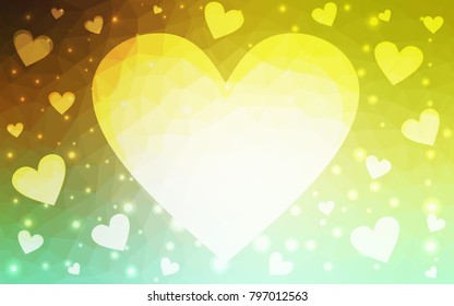 Light Green, Yellow vector abstract glitter heart shape on white background in love concept for valentine's day with sweet and romantic moment. Polygonal design for your business.