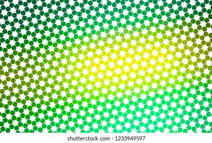 Light Green, Yellow vector backdrop with dots. Blurred bubbles on abstract background with colorful gradient. Pattern for ads, leaflets.