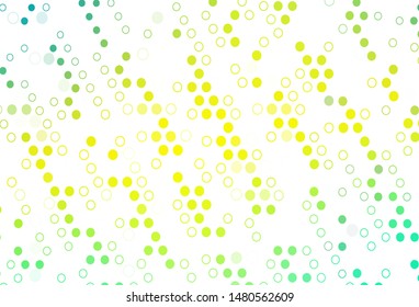 Light Green, Yellow vector backdrop with dots. Beautiful colored illustration with blurred circles in nature style. Completely new template for your brand book.