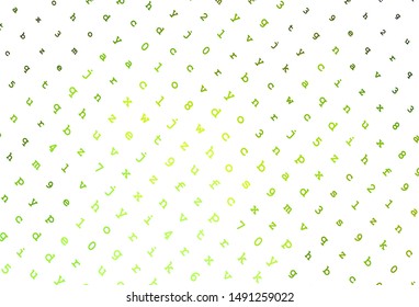 Light Green, Yellow vector backdrop with english symbols. Blurred design in simple style with signs of alphabet. Smart design for promotion of university.