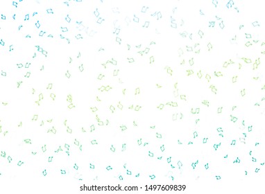 Light Green, Yellow vector backdrop with music notes. Modern abstract illustration with melody keys. Pattern for festival leaflets.