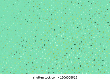 Light Green, Yellow vector backdrop with english symbols. Shining colorful illustration with isolated letters. Template for lettering, typography.