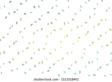 Light Green, Yellow vector backdrop with music notes. Abstract illustration with colorful symbols of melody. Pattern for school ad, booklets.