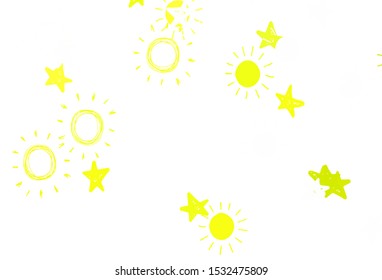 Light Green, Yellow vector backdrop with bright stars, suns. Glitter abstract illustration with colored stars, suns. Best design for your ad, poster, banner.