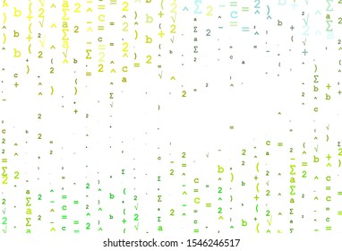 Light Green, Yellow vector backdrop with algebra elements. Colored mathematic signs with gradient on white background. Best design for your math college.