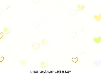 Light Green, Yellow vector backdrop with sweet hearts. Hearts on blurred abstract background with colorful gradient. Pattern for marriage gifts, congratulations.