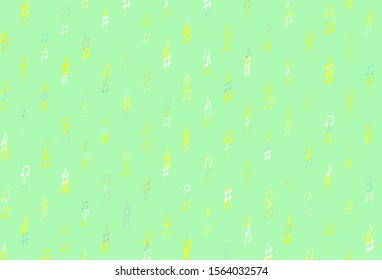 Light Green, Yellow vector backdrop with music notes. Modern abstract illustration with melody keys. Pattern for websites of musitians.