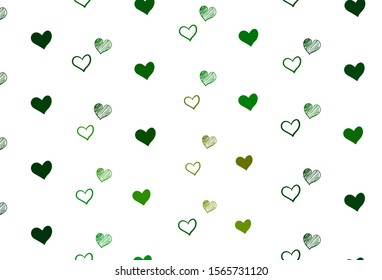 Light Green, Yellow vector backdrop with sweet hearts. Glitter abstract illustration with colorful hearts in romantic style. Design for ad, poster, banner of Valentine Day.