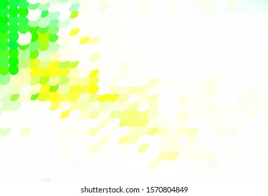 Light Green, Yellow vector backdrop with dots. Beautiful colored illustration with blurred circles in nature style. Pattern for futuristic ad, booklets.