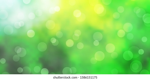 Light Green, Yellow vector backdrop with dots. Illustration with set of shining colorful abstract spheres. Design for your commercials.
