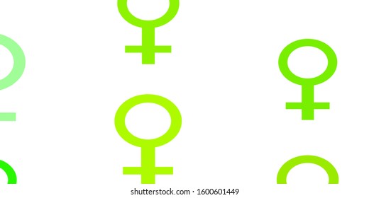 Light Green, Yellow vector backdrop with woman's power symbols. Illustration with signs of women's strength and power. New side for your design.