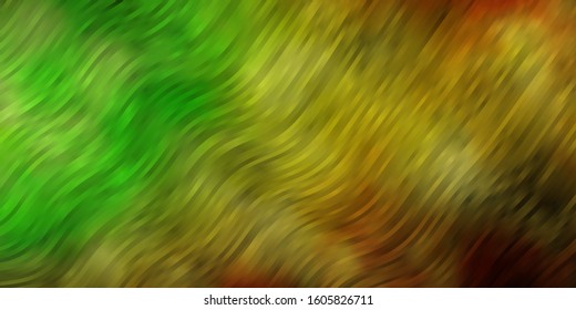 Light Green, Yellow vector backdrop with curves. Abstract illustration with bandy gradient lines. Pattern for booklets, leaflets.