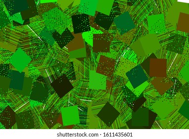 Light Green, Yellow vector backdrop with lines, circles, rhombus. Abstract illustration with colorful dots, lines, cubes. Pattern for booklets, leaflets