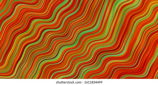 Light Green, Yellow vector backdrop with bent lines. Illustration in halftone style with gradient curves. Template for your UI design.