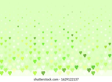Light Green, Yellow vector backdrop with sweet hearts. Beautiful abstract hearts on colorful gradient background. Design for a business advert of anniversary.