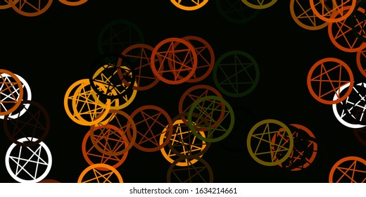 Light Green, Yellow vector backdrop with mystery symbols. Illustration with magical signs of spiritual power. Best design halloween events.
