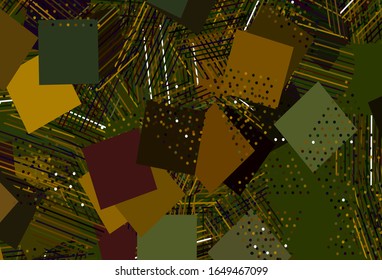 Verde claro, fondo vectorial amarillo con líneas, círculos, rhombus. Ilustración con círculos coloridos, triángulos, rectángulos. Diseño inteligente para sus anuncios.