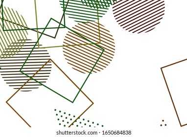 Verde claro, fondo vectorial amarillo con líneas, círculos, rhombus. Decoración de estilo abstracto con líneas, puntos, cubos. Plantilla para fondos de pantalla.