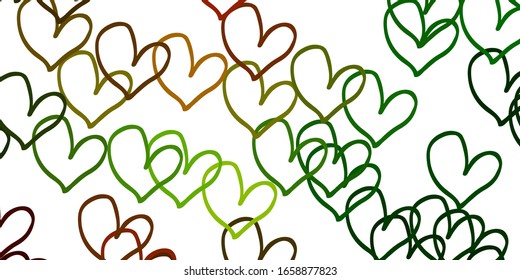 Light Green, Yellow vector backdrop with sweet hearts. Beautiful colored illustration with hearts in celebration style. Pattern for marriage gifts, congratulations.