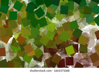 Hellgrüne, gelbe Vektorillustration mit Linien, Kreisen, Rhombus. Abstrakte Illustration mit bunten Punkten, Linien, Würfeln. Muster für Webseiten.